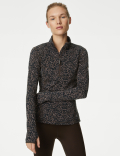 Printed Funnel Neck Half Zip Running Top