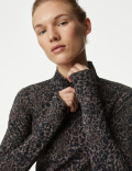 Printed Funnel Neck Half Zip Running Top