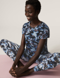 Printed Scoop Neck Short Sleeve Yoga Top