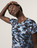 Printed Scoop Neck Short Sleeve Yoga Top