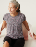 Printed Scoop Neck Short Sleeve Yoga Top