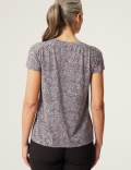 Printed Scoop Neck Short Sleeve Yoga Top