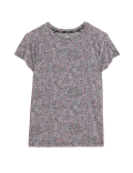 Printed Scoop Neck Short Sleeve Yoga Top
