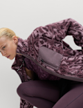 Borg Printed Funnel Neck Zip Up Fleece Jacket