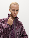 Borg Printed Funnel Neck Zip Up Fleece Jacket