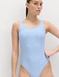 Tummy Control Textured Padded Scoop Back Swimsuit