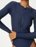 Long Sleeve Zip Up High Neck Swimsuit