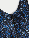 Printed Padded Zip Up Swimsuit