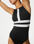 Paneled High Neck Swimsuit