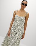 Pure Cotton Printed V-Neck Midaxi Beach Dress