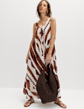 Pure Cotton Printed Scoop Neck Maxi Beach Dress