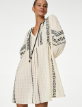 Pure Cotton Embroidered Tie Neck Mini Kaftan