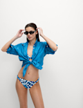 Printed Knot Detail High Leg Bikini Bottoms