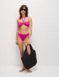 Textured Padded Tie Detail Halterneck Bikini Top