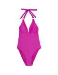 Trim Detail Padded Plunge Halterneck Swimsuit