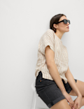 Pure Linen Striped Relaxed T-Shirt