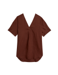 Pure Linen V-Neck Relaxed Popover Blouse