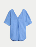 Pure Linen V-Neck Relaxed Popover Blouse