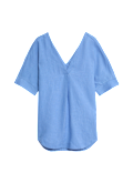 Pure Linen V-Neck Relaxed Popover Blouse