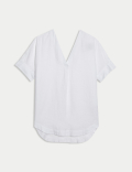 Pure Linen V-Neck Relaxed Popover Blouse