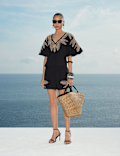 Cotton Rich Palm Embroidered Beach Top