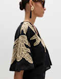 Cotton Rich Palm Embroidered Beach Top