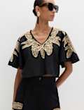 Cotton Rich Palm Embroidered Beach Top