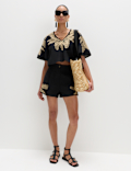 Cotton Rich Palm Embroidered Beach Shorts