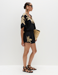Cotton Rich Palm Embroidered Beach Shorts