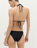 Textured Tie Side Trim Detail High Leg Bikini Bottoms