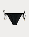 Textured Tie Side Trim Detail High Leg Bikini Bottoms