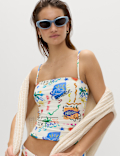 Printed Bandeau Tankini Top