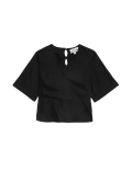 Linen Rich V Neck Kimono Sleeve Blouse