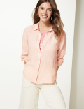 Pure Linen Plain Spread Collar Shirt