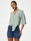 Linen Blend Striped Blouse