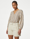 Linen Blend Striped Blouse