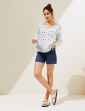 Pure Linen Polka Dot Long Sleeve Top