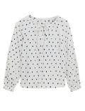Pure Linen Polka Dot Long Sleeve Top