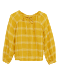 Pure Linen Checked Long Sleeve Blouse
