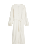 Linen Rich Embroidered Midi Shirt Dress