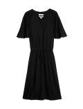 Linen Blend V-Neck Knee Length Swing Dress