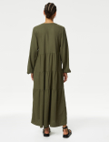 Linen Rich V-Neck Midaxi Tiered Dress