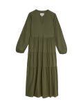 Linen Rich V-Neck Midaxi Tiered Dress