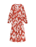Linen Rich Printed V-Neck Midaxi Dress