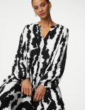 Linen Rich Printed V-Neck Midaxi Dress