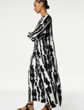 Linen Rich Printed V-Neck Midaxi Dress