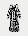 Linen Rich Printed V-Neck Midaxi Dress
