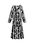 Linen Rich Printed V-Neck Midaxi Dress