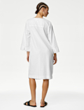 Linen Rich Tie Neck Knee Length Shift Dress