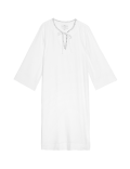 Linen Rich Tie Neck Knee Length Shift Dress
